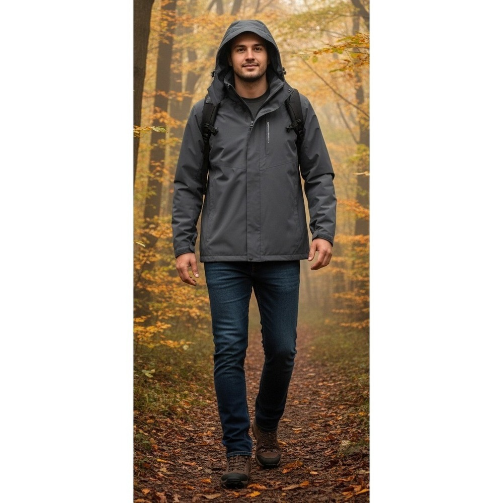AAGETENAR Packable Hooded Jacket Men's Size L Waterproof Black Outdoor Wear